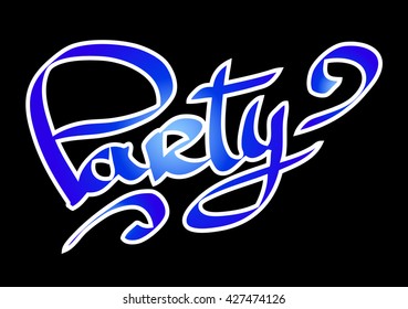 Blue and white gradient graffiti tag party on a black background. Vector art.