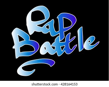 Blue and white gradient graffiti tag inscription rap battle on a black background. Vector art.