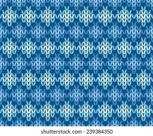 Blue and White Gradient Knitted Seamless Pattern from Abstract Geometric Rhombus Winter Ornament on Dark Background