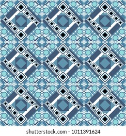 Blue, white and gray background. Vector colorful rectangles seamless pattern.