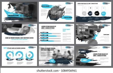 Blue, White And Gray Design Elements In Grudge Style For Slide Templates. Business Concept Can Be Used For Advertising Flyer And Banner, Magazine And Web Design