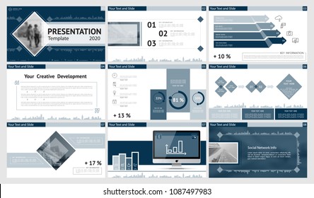 Blue, white, gray, elements of infographics, white background. The best sets of presentation templates. Presentation, leaflet and flyer, corporate report, marketing, advertising, supernova, annual rep