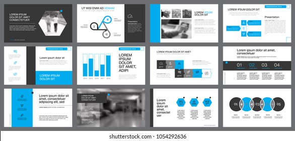 Blue, white and grey infographic design elements for presentation slide templates. Business and strategy concept can be used for financial report, advertising, flyer layout and leaflet design.