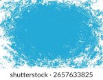 Blue and white grunge background. Grunge frame design with white paint spots. Winter texture. Distress weathered rough overlay texture with scratch lines