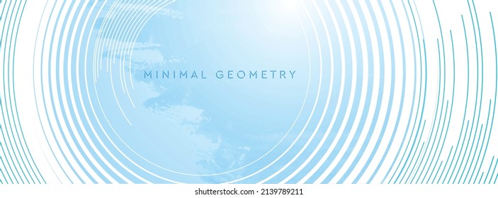 Blue white grunge geometric background with minimal round lines. Vector banner design