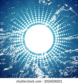 Blue white grunge halftones abstract circle geometric design. Vector concept background