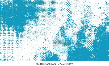 Blue and white grunge texture with dots and splatters background design element