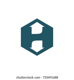 Blue and White H Initial Letter on Hexagon Shape Shield Logo Vector