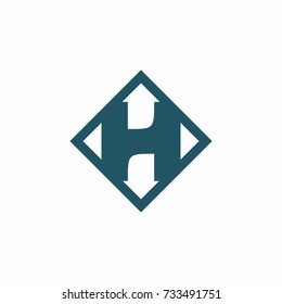 Blue and White H Initial Letter on Square Shape Shield Logo Vector
