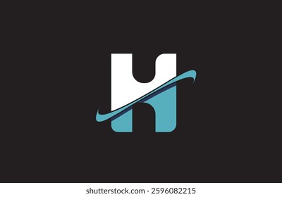 blue white H letter alphabet logo icon with cut swoosh design for company or business