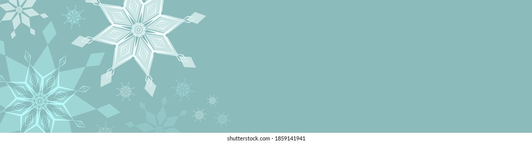Blue and white half transparent geometric snowflakes different sizes like a frozen on banner background. Flat style Merry Christmas, winter holiday and Happy New Year concept with copy space