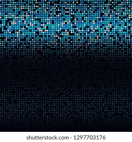 Blue and white halftone dots. Color pattern  dots on dark background. Vector illustration.