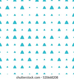 Blue and white halftone with round triangles. Geometrical seamless pattern. Triangular geometrical background. Endless background of geometric shapes. Arrow seamless pattern. Vector.