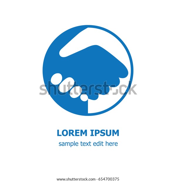 ビジネス協力用の青と白の握手の丸いアイコンロゴ のベクター画像素材 ロイヤリティフリー