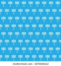 Blue White Hanukkah background, White Menorah seamless pattern on sky Blue background