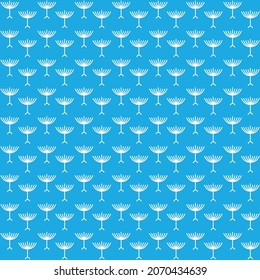 Blue White Hanukkah background, White Menorah seamless pattern on sky Blue background