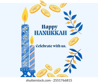 Blue and White Happy Hanukkah Invitation card