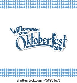 blue and white header with scribble pattern and text Welcome to Oktoberfest 2016 (in german)