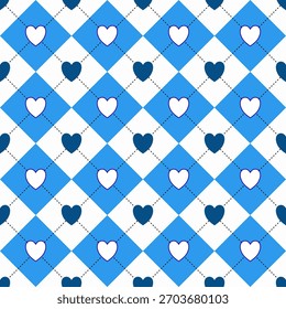 Patrón de corazón azul y blanco con diseño geométrico
