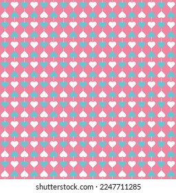Forma de corazón azul y blanco sobre fondo rosa. Feliz Día de San Valentín. Patrón cardíaco sobre fondo rosado.