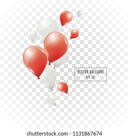Blue and white helium balloons isolated on transparent background. Flying latex ballons. Vector illustration