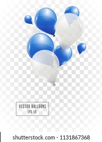 Blue And White Helium Vector Balloons Isolated On Transparent Background. Flying Latex Ballons. 