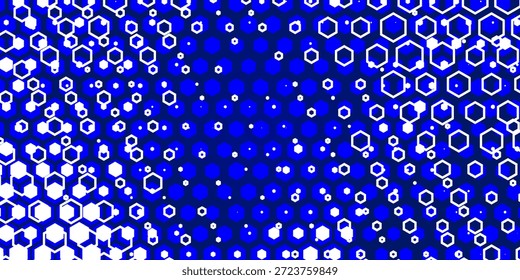 Blau-weißes Hexagon Hintergrund glühende Wabenmuster für KI, Tech Forum, Science Medical Conference, Digital Startup Ad. Hexagonale moderne Textur. Farbverlauf-Hintergrund für Halbtonwiedergabe. Vektorabstraktes BG