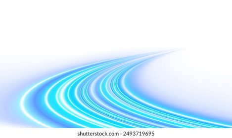 Blue and white high speed lines.  Dynamic motion light trails on white background. 