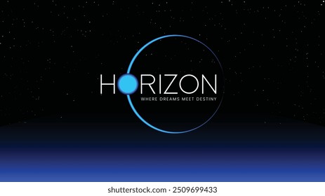 Diseño azul y blanco del logotipo del Vector del horizonte en fondo azul del espacio