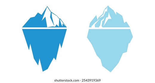 Blaue und weiße Eisberg-Grafik, die eine gefrorene arktische Landschaft mit einem Unterwasseranteil im tiefen Ozean versteckt darstellt.