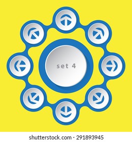 blue white icons - with arrows in eight directions on a yellow background