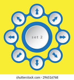 blue white icons with arrows in eight directions on a yellow background