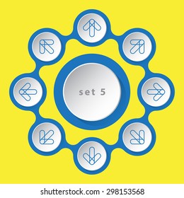 blue white icons with arrows in eight directions on a yellow background