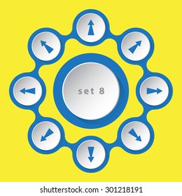 blue white icons - arrows in eight directions on a yellow background