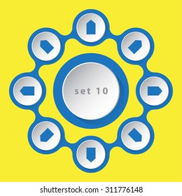 blue white icons - with arrows in eight directions on a yellow background