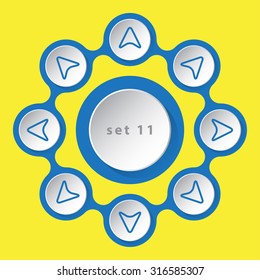 blue white icons with arrows in eight directions on a yellow background