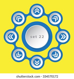 blue white icons - arrows in eight directions on a yellow background