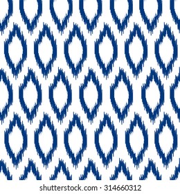 Blue and white ikat asian traditional fabric seamless pattern, vector