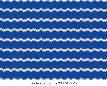 Blue and White ikat ethnic design background. Seamless curvy waves ikat pattern in tribal, folk embroidery abstract  wave art. ornament print. Design for carpet, clothing, fashion, fabric .