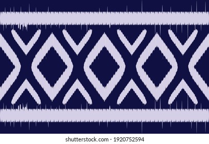 blue and white ikat seamless pattern Geometric ethnic oriental  traditional embroidery style.Design for background,carpet,mat,wallpaper,clothing,wrapping,Batik,fabric,Vector illustration.