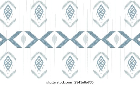 Blue and white ikat seamless pattern. geometric seamless  pattern. Aztec style, embroidery, abstract, vector, design illustration for texture, fabric, print.