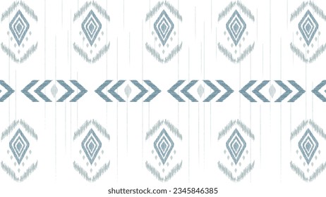 Blue and white ikat seamless pattern. Square geometric seamless  pattern. Aztec style, embroidery, abstract, vector, design illustration for texture, fabric, print.