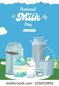 Día Nacional de la Leche Azul Blanco Ilustrado