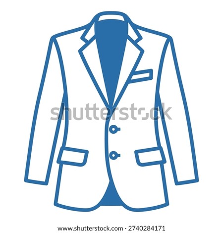 Blue and white illustration of a classic twobutton business suit jacket mens formal wear icon