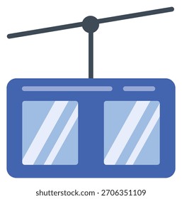 A blue and white image of a cable car with a blue and white sign on it