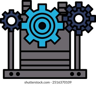 Una Imagen azul y blanca de una máquina con tres engranajes. El esquema de color azul y blanco le da a la Imagen una sensación moderna y futurista. La máquina parece ser una pieza compleja de tecnología