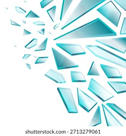 Una Imagen azul y blanca con muchas piezas de vidrio rotas