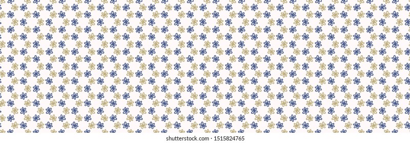 Blue white indigo tiny daisy meadow seamless pattern. Light summer floral fabric textile. Vector ditsy vintage daisies all over print.