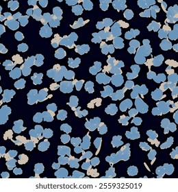 blue and white irregular shapes scattered on a dark background. These shapes are similar to each other and have forms resembling flower petals