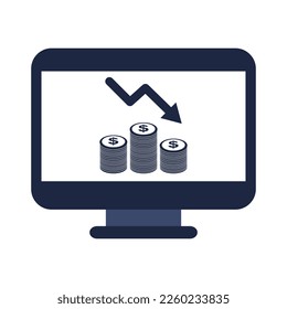 aislamiento azul y blanco dinero en dólares negocio financiamiento elementos de icono plano vector 